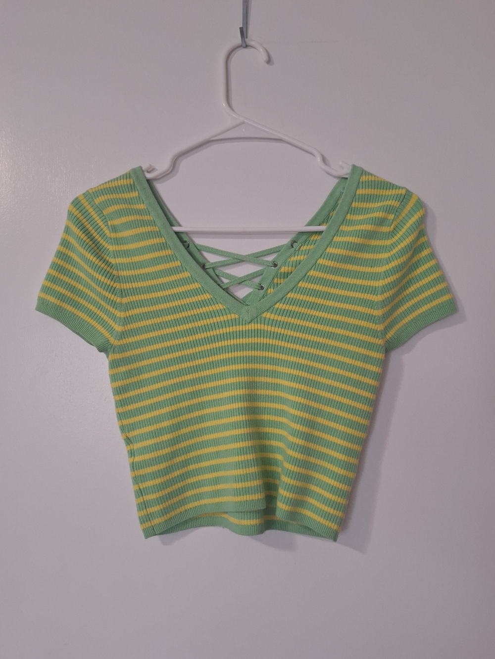 Urban Outfitters BDG Green & Yellow Striped Lace-Up Ribbed Crop Top - Picture 4 of 6